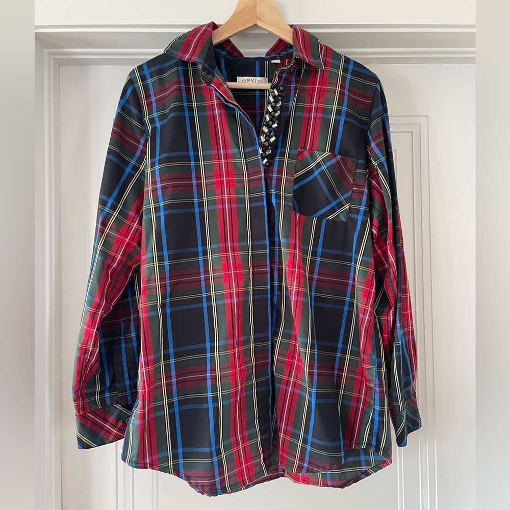 Orvis Plaid Button-down Shirt with Crystals/Stones